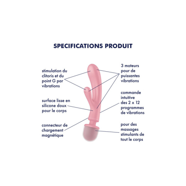2 en 1 Vibromasseur rabbit et wand rose USB Triple Lover Satisfyer 